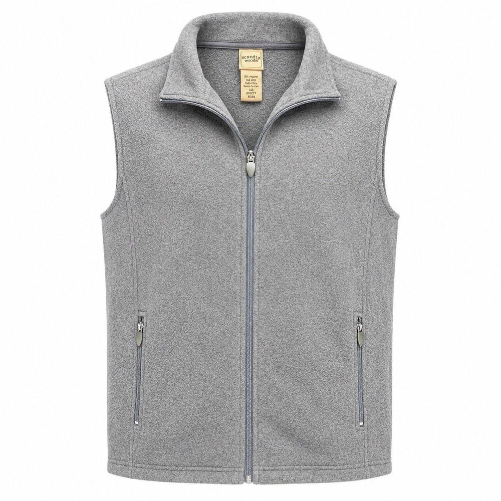 Scandia Woods Fleece Vest Men’s Large Gray Full Zip Lightweight Outdoor Casual